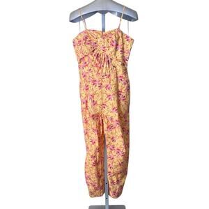 Farm Rio Banana Sunrise Cotton Jumpsuit Preppy Resort Yellow Strap Medium
